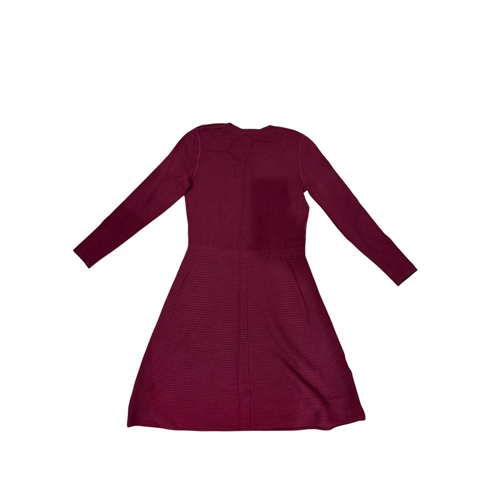 Banana Republic Petite S Burgundy Ribbed Fit & Flare Sweater Dress Button Detail - Picture 8 of 8